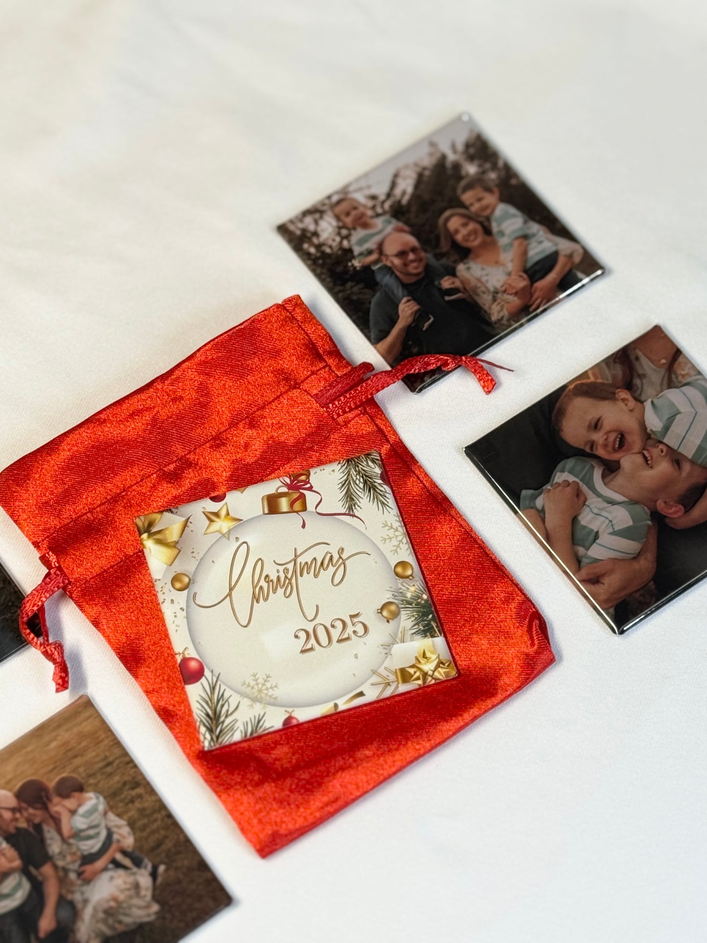 Custom Christmas Photo Magnet Set (Satin Gift Bag Included)
