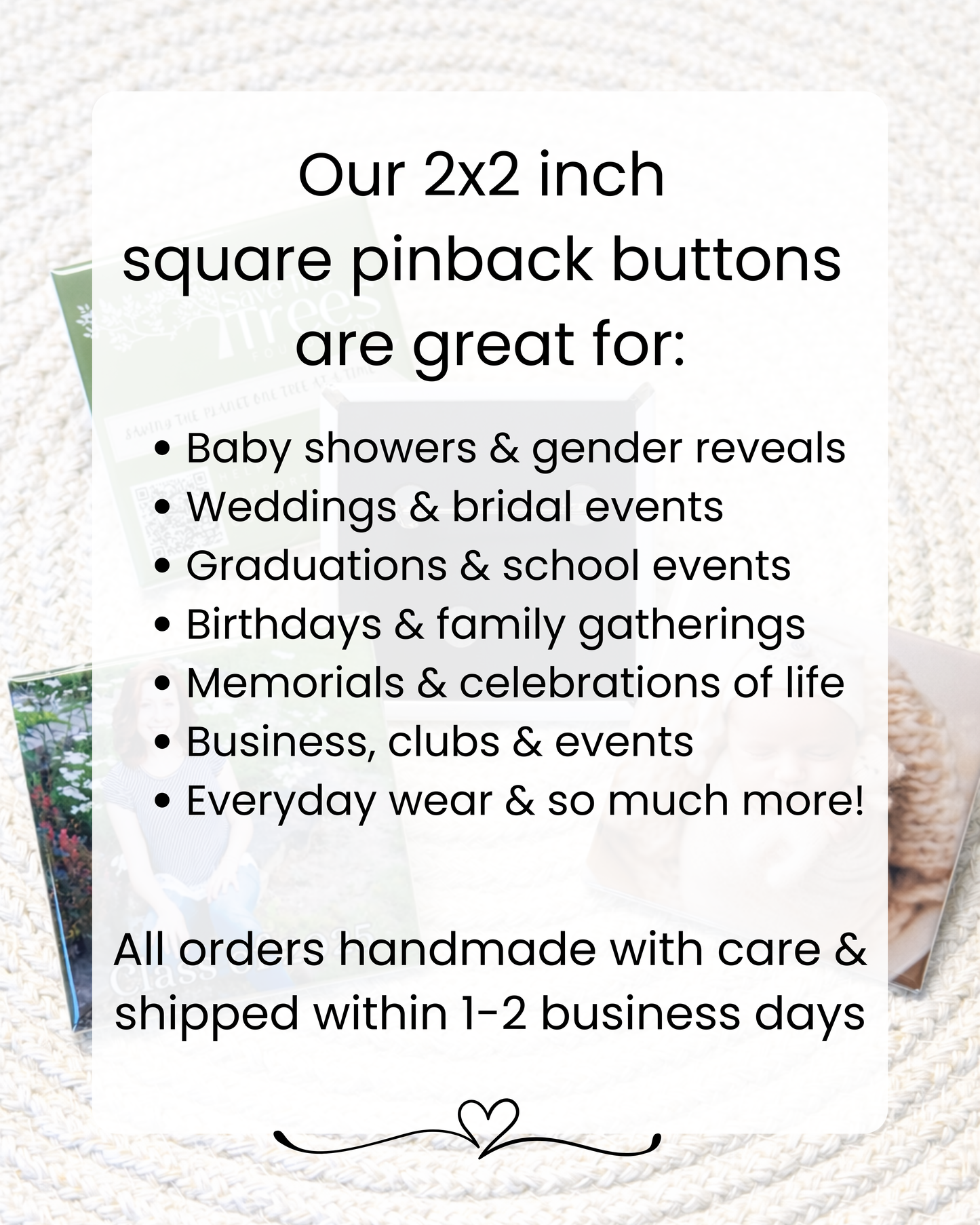 Custom Square Photo Buttons/Pins