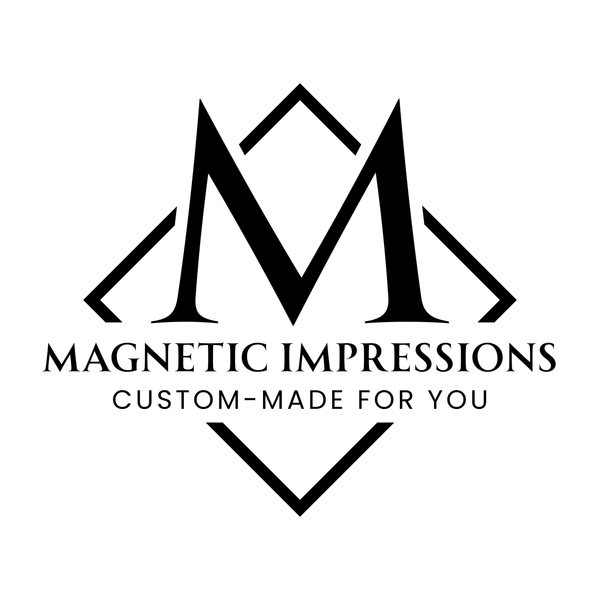 Logo of Magnetic Impressions with a stylized 'M' and text on a white background. Text says "Custom-Made for You"