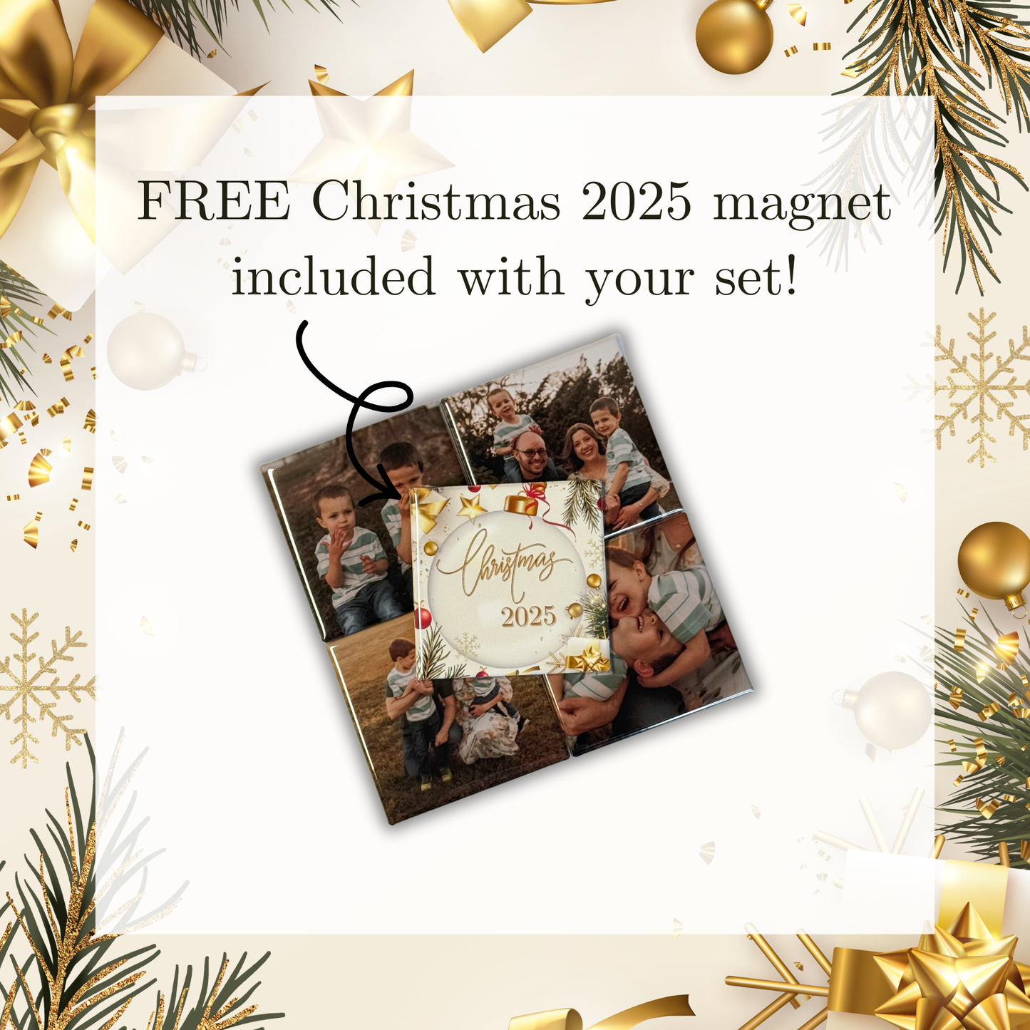 Custom Christmas Photo Magnet Set (Satin Gift Bag Included)