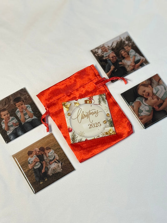 Custom Christmas Photo Magnet Set (Satin Gift Bag Included)