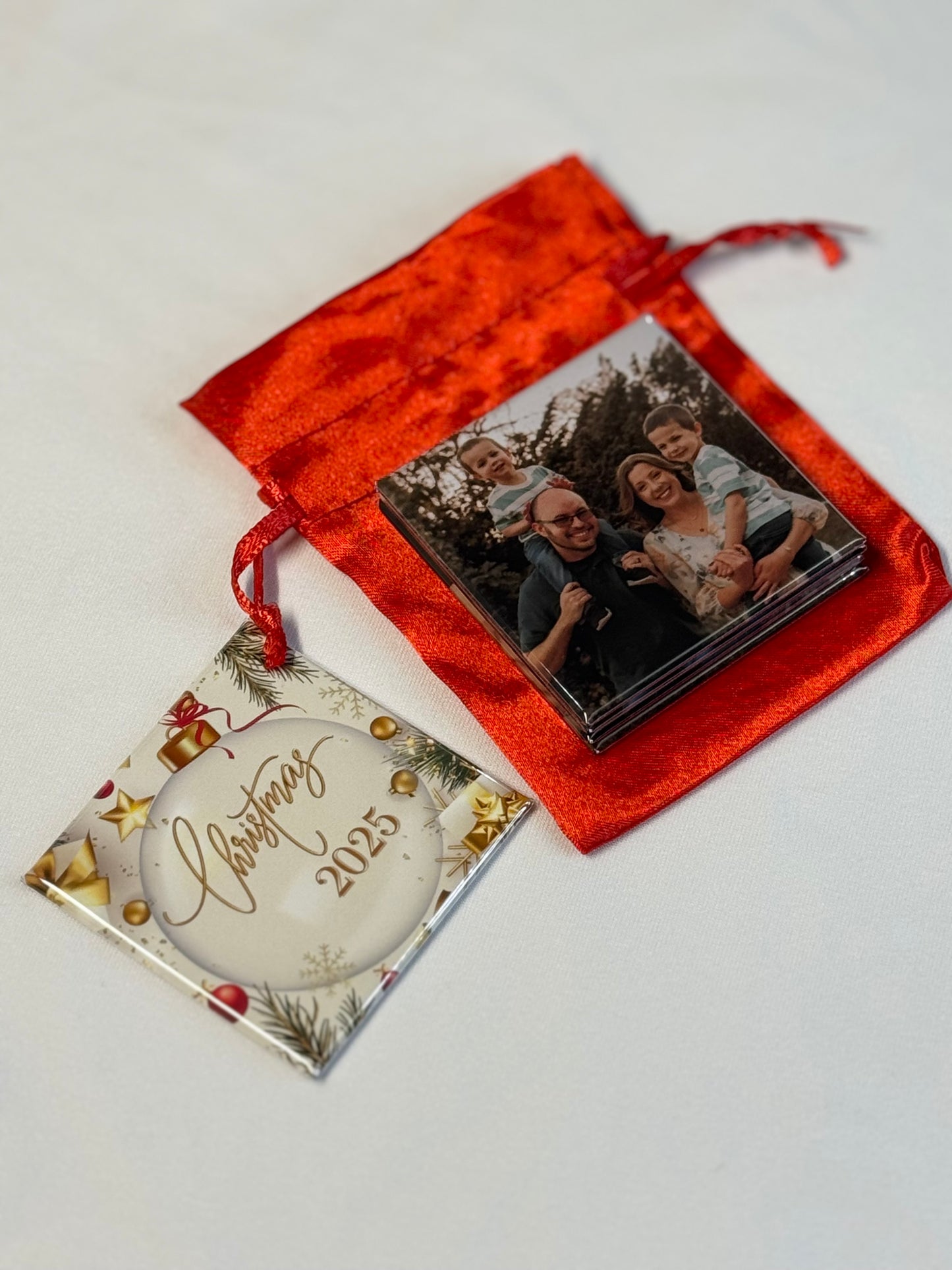 Custom Christmas Photo Magnet Set (Satin Gift Bag Included)